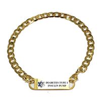 Pre-Engraved Gold Plated Curb Link"Diabetes Type 1 Insulin Pump" Medical ID Bracelets for Women