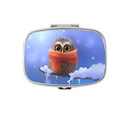 The owl is on The Winter Foliage Pill Box/Pill case-Rectangular Pocket Pill Box/case-Two Compartments for Keeping Pill Box/case