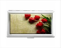 Red Tulips Design Unisex Stainless Steel Cigarette Holder Case Protection Credit Business Card Storage Box Pocket/Wallet
