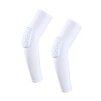 Upgraded Hex Padded Arm Sleeve Compression Padded Elbow Arm Sleeve with Elbow Pad for Football, Volleyball, Baseball Protection, 1 Pair White Size M