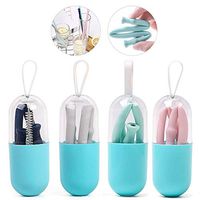 Hamkaw Collapsible Straws, Reusable Silicone Straws with Case BPA-Free Folding Drinking Straws with Cleaning Brush for Travel, Home, Office
