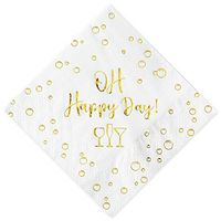 Crisky Oh Happy Day Cocktail Disposable Napkins Gold Foil, Elegant Shiny Beverage Cake Dessert Napkins for Wedding Shower Bridal Shower Baby Shower Engagement Party Decorations, 50 Pcs, 3-Ply