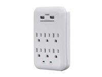 Monoprice 6 Outlet Power Surge Protector Wall Tap with 2 Built in 3.4A USB Ports - White | ETL Rated 1,200 Joules with Grounded and Protected Light Indicator