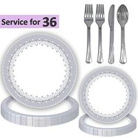 Silver Disposable Dinnerware - 36 Sets - Large Plates (10"), Small Plates (7"), Shiny Silver Cutlery (Spoon, Knife, 2 Forks) - Fancy Paper Party Supplies for Weddings, Holidays, Anniversaries, Events