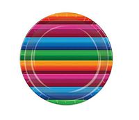 Club Pack of 96 Multi-Colored Striped Fiesta Party Plates 9"