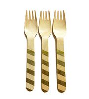 Perfect Stix Striped Forks 158 36-Gold Printed Wooden Forks with Gold Stripes Pattern, 6" (Pack of 36)