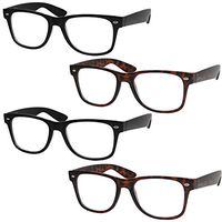 4 Pairs Deluxe Reading Glasses - Standard Fit One Size - Spring Hinge Readers - Comfortable Stylish Classic Design Readers with Rx Magnification (2 Black, 2 Tortoise, 1.50 x)