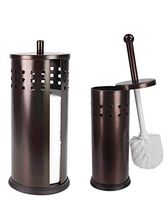 Elaine Karen Deluxe 2 pc Vented Toilet Bowl Brush, Toilet Paper Holder with Lid - 2 pc Set - Bronze