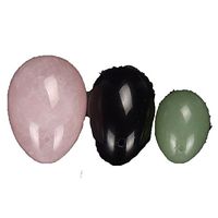 lgw crystal 3 Yoni Eggs Obsidian，Rose Stone，Green Jade Stone，perforate, with Unwaxed String, Massage Stone for Women to Strengthen Pelvic Floor Muscles