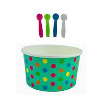 Worlds Paper Ice Cream Cups With Plastic Spoons Polka Dot Paper Yogurt Cups 5OZ Aquarainbow 50 Set