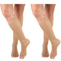 Truform Women's Compression 15-20 mmHg Knee High Open Toe Stockings Beige, Small, 2 Count