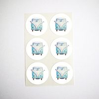 Blue Camper Stickers, Envelope Seals, Cupcake Toppers, Party Favor Labels, Summer Camping Stickers, by Once Upon Supplies, 1.5 Inches, 60 Stickers