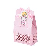BestTeam 12Pcs Baby Shower Candy Box, Cute Boy and Girl Paper Baptism Baby Shower Candy Box Decoration Kid Favors Gift Sweet Birthday Bag Event Party Supplies (Pink)
