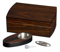 Visol Exec Polished Walnut Cigar Gift Set Including Ashtray & Cutter with Free Laser Engraved Metal Plate (Diamond Monogram)