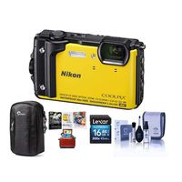 Nikon Coolpix W300 Point & Shoot Camera, Yellow - Bundle with 16GB SDHC Card, Camera Case, Cleaning Kit, Mac Software Package