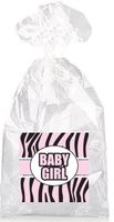 Pink Zebra Baby Girl Party Favor Bags with Ties - 12pack