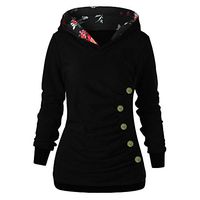 Ros1ock Women Long Sleeve Hoodies with Button Floral Printed Pullover Lightweight Sweatshirts Black