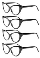 SOOLALA 4 Pairs Value Pack Ladies 52mm Lens Fashion Designer Cat Eye Reading Glasses, 4Black, 1.25