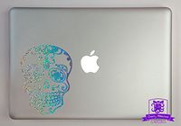 Overly Attached Decals Sugar Skull Specialty Vinyl Decal Sized to Fit A 15" Laptop - Silver Metal Flake