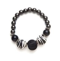 Black and Zebra Print Magnetic Stretch Bracelet (7")
