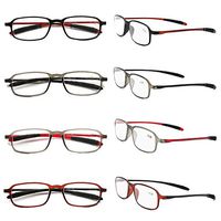 Four Pairs - Rectangle Two-Toned Reading Glasses TR 90 Frames (Pack of 4 Includes: 1) Black/Red 2) Silver/Black 3) Silver/Red 4) Red/Black, 2.0)