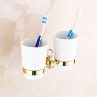 LAONA Continental Gold Copper crystal bathroom accessory kit towel rack towel bar Toilet brush holder, Dual Cup