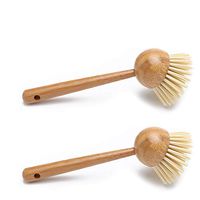Fivtyily Kitchen Cleaning Brush with Bamboo Handle Tampico Dish Brush (2 Pack)