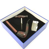 Tobacco Pipe Gift Set - Mr. Brog Silver Collection - Pipe, Tamper, Lighter w Tool, Wine Opener - Hand Made