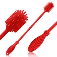 LIVANIC Silicone Bottle Cleaning Brush with Long Ergonomic Handle - 12.5" Water Bottle Cleaner for Washing Baby Bottles, Hydro flask & Sports Bottles - Hot Red