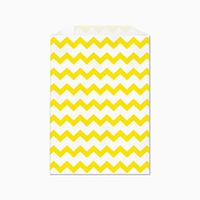 Yellow Chevron Stripes on White Middy Bitty Flat Paper Bags 5 X 7 1/2 Inches Set of 25 Bags
