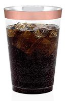 50 Rose Gold Rimmed Clear Hard Plastic Cups | 16 oz. Fancy Disposable Wedding Tumblers for Party & Wedding (50-Pack)