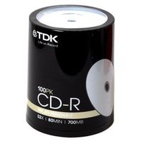 TDK CD-R Recordable 52X 80min 700mb Inkjet Printable 100 Pack!!