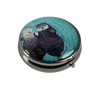 Luxcase Two Lovely sea Otter Custom Stainless Steel Round Glass Gun Silver Pill Case Pocket Medical Tablet Holder Decorative Box