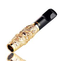 Zobo Short Cigarette Filter Holder Mouthpiece with Luxury Wooden Box Package, 24k Gold-Plated, Dragon 3D Sculpture, Reusable with Three-Layer Microporous Multi-Filtering for Women Men