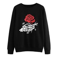 FRCOLT Hoodies, Women's Sweatshirt Hand Bones with Roses Casual Long Sleeve Hooded (2XL, Black)