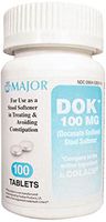 Major Pharmaceuticals 700401 Docusate Sodium Stool Softener Tablet, Compare to Colace, 100 mg, White (Pack of 100)