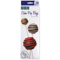 PME Cake Pop Bags with Silver Ties, 25-Pack, 8 x 0.1 x 25 cm, Transparent
