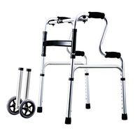 Ultra Narrow Light Weight Walking Frame/Healthcare Folding Aluminium Walker with Wheels and Bathing Board - Adjustable Height (Ergonomic Handles)