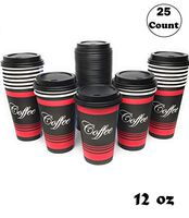 12 Oz Paper Coffee Cups with Black Dome Lids - 25 Count By EcoQuality Disposable Cups For Hot and Cold Drinks. Great For Tea, Soda, Shops, Cafes, and Concession Stands - Restaurant Grade