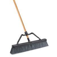 LIBMAN 826 Push Broom with Hard Polymer Support Brace, 18", Heavy-Duty Bristles, Recycled Steel Handle