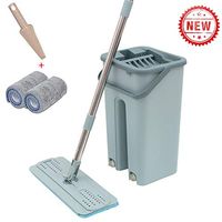 Flat Mop and Bucket System with Wringer, Spin Microfiber Floor Mop Cleaning System with 2 Washable and Reusable Mop Pads, Wet Dry Use On Hardwood, Laminate, Tile