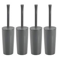 mDesign Slim Compact Plastic Toilet Bowl Brush and Holder for Bathroom Storage - Sturdy, Deep Cleaning - 4 Pack - Slate Gray