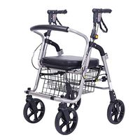Rolling Walkers Shopping Cart Elderly Walker Portable Trolley Can Take A Folding Wheelchair Four-Wheeled Scooter Gift Can Bear 120 Kg (Color : Black, Size : 385680-95cm)