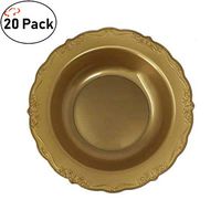 TigerChef Gold Soup Bowls Heavy Duty Plastic Serendipity Dinnerware Disposable Bulk Party Supplies Hard Round Heavyweight Plates Lunch Dinner Wedding Birthday Pack of 20 (Soup Bowls, Gold)