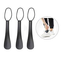 ISKYBOB 3 Pieces Black Metal Shoe Horn Portable Shoehorns with Strap for Travel Use, 19cm / 7.5"