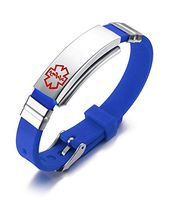 Mealguet Jewelry Free Custom Engraving Assorted Color Stainless Steel& Silicone Medical Alert Sport ID Wristband Bracelets,Blue