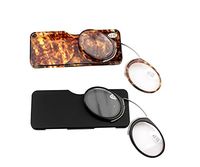 SOOLALA Women Men Go Everywhere SOS Pince Nez Style Nose Resting Pinching Portable Wallet Reading Glasses, BlackLeopard, 2.0x