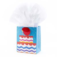 Hallmark 6" Small Gift Bag with Tissue Paper (Graphic Cake on Blue) for Birthdays, Celebrations, Parties and More