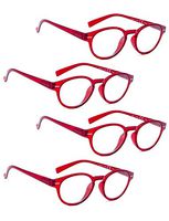READING GLASSES 4 pack Retro Key Hole Oval Round Readers Women (Red, 0.50)
