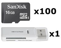 100 PACK - SanDisk 16GB MicroSD HC Memory Card SDSDQAB-016G (Bulk Packaging) LOT OF 100 with USB 2.0 MicoSD & SD Memory Card Reader 